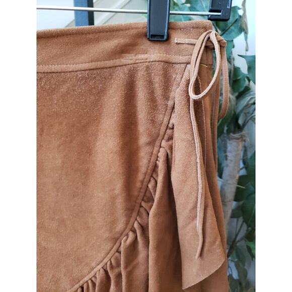 Ulla Johnson Tiered Skirt Womens Small Brown Tencel Miko Suede Ruffle Tie Waist - Picture 10 of 12